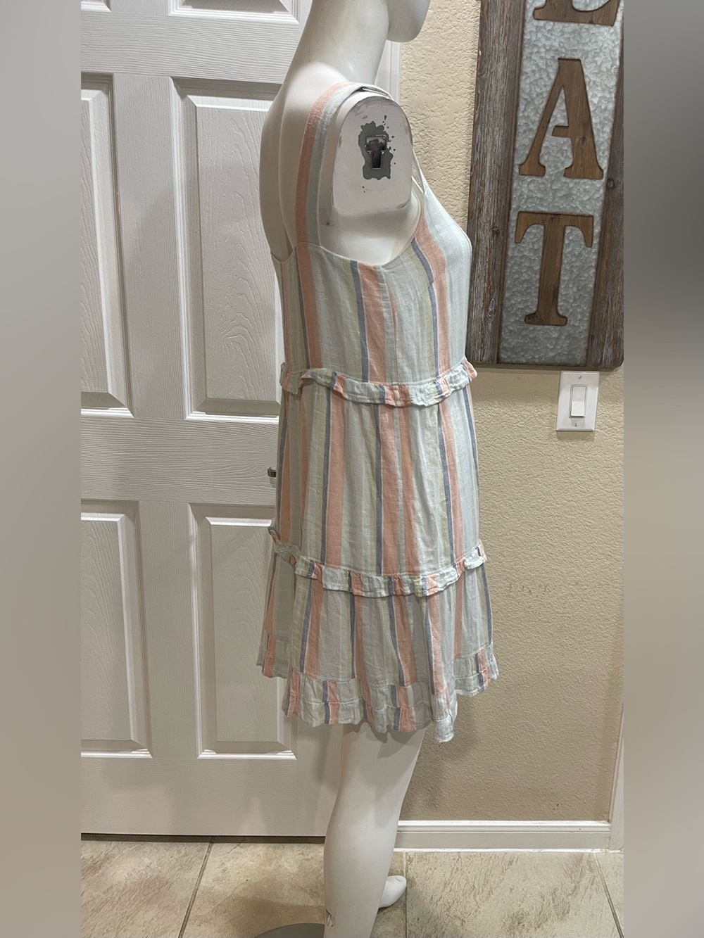 Rails Sandy Tiered Linen Blend Mini Dress - Biarritz Multi Stripe Size XSmall - Picture 6 of 14